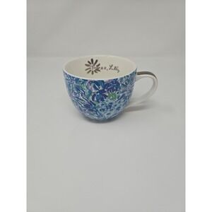 Lilly Pulitzer Mug Blue Floral Ceramic Coffee Tea Cup approximately 12 Ounces